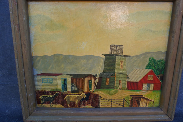 Farm Landscape Painting, Unknown Artist, Oil on Board, c. 1930s P3473