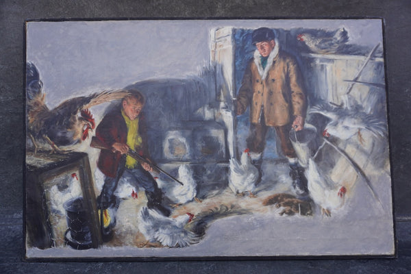 Fox in the Henhouse, oil on canvas, circa 1940, Unknown Artist P3479