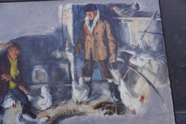 Fox in the Henhouse, oil on canvas, circa 1940, Unknown Artist P3479