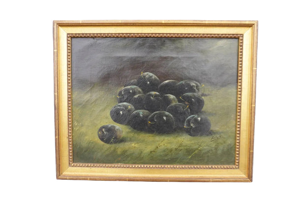 Still Life of Plums 19th Century, by Frisch, Oil on Canvas P3506