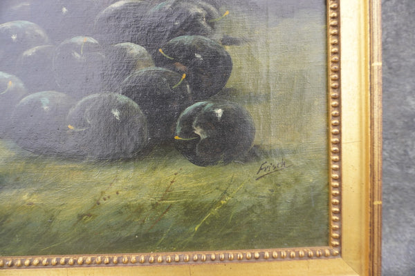 Still Life of Plums 19th Century, by Frisch, Oil on Canvas P3506
