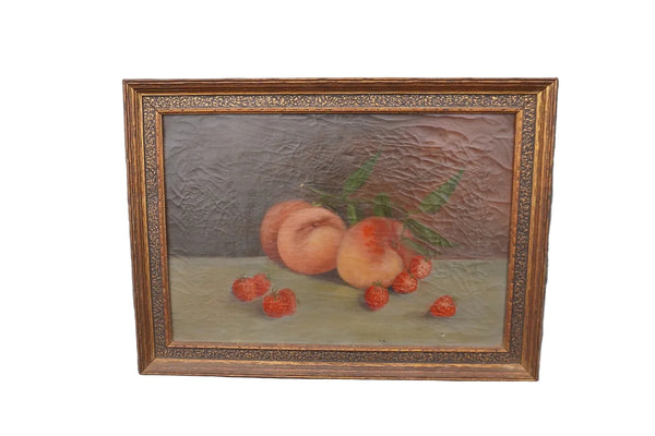Still Life of Peaches and Strawberries, Unknown Artist, Oil on Canvas P3507