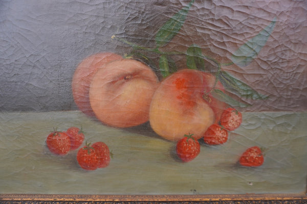 Still Life of Peaches and Strawberries, Unknown Artist, Oil on Canvas P3507