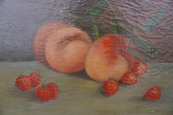 Still Life of Peaches and Strawberries, Unknown Artist, Oil on Canvas P3507
