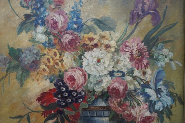 Floral Still Life Painting c. 1940s, Oil on Canvas P3513