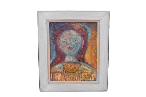 Abstract Portrait by Nell Bovelheth, Mixed Media on Masonite, c. 1960 P3517
