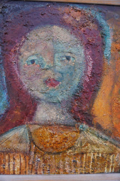Abstract Portrait by Nell Bovelheth, Mixed Media on Masonite, c. 1960 P3517