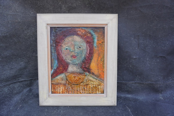 Abstract Portrait by Nell Bovelheth, Mixed Media on Masonite, c. 1960 P3517