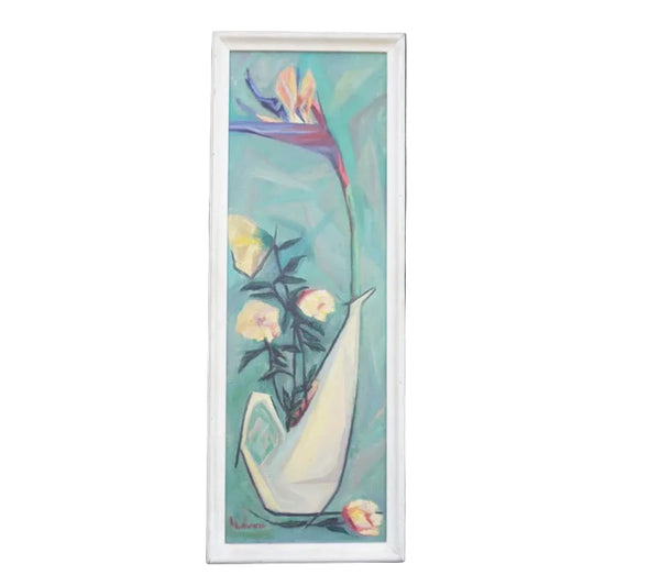 Mid-Century Birds of Paradise Still Life by L. Lever, Oil on Canvas P3520