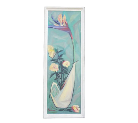 Mid-Century Birds of Paradise Still Life by L. Lever, Oil on Canvas P3520