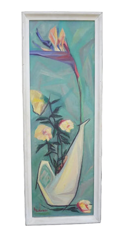 Mid-Century Birds of Paradise Still Life by L. Lever, Oil on Canvas P3520