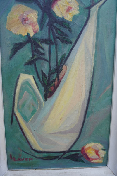 Mid-Century Birds of Paradise Still Life by L. Lever, Oil on Canvas P3520
