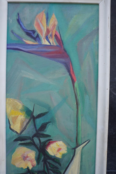 Mid-Century Birds of Paradise Still Life by L. Lever, Oil on Canvas P3520