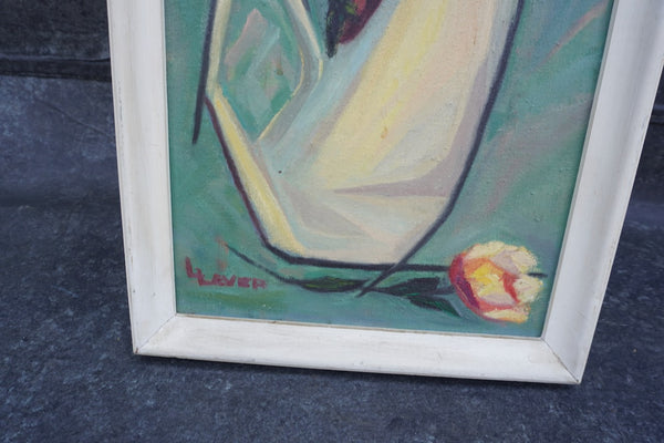 Mid-Century Birds of Paradise Still Life by L. Lever, Oil on Canvas P3520
