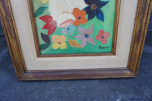 Mid-Century Happy Cat Painting, Oil on Canvas, Unsigned P3521