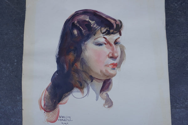 Portrait of a Lady by Ramon Garcia, Watercolor on Paper c.1940s P3523
