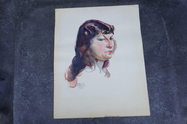 Portrait of a Lady by Ramon Garcia, Watercolor on Paper c.1940s P3523