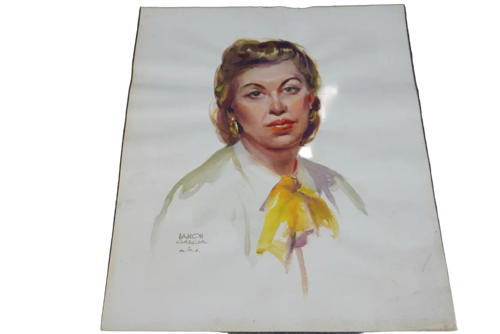 Portrait of a Lady by Ramon Garcia, Watercolor on Paper c.1940s P3524