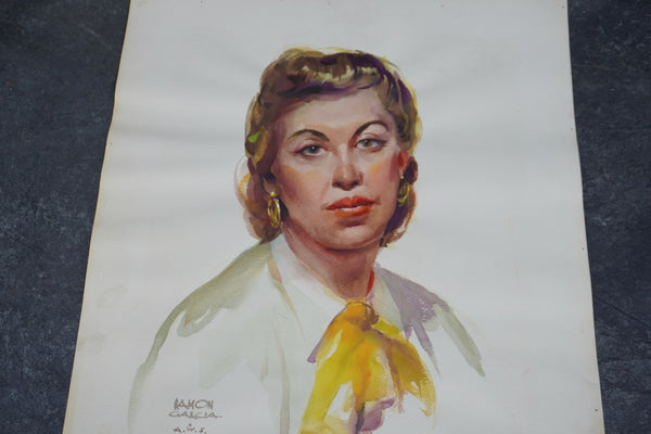 Portrait of a Lady by Ramon Garcia, Watercolor on Paper c.1940s P3524