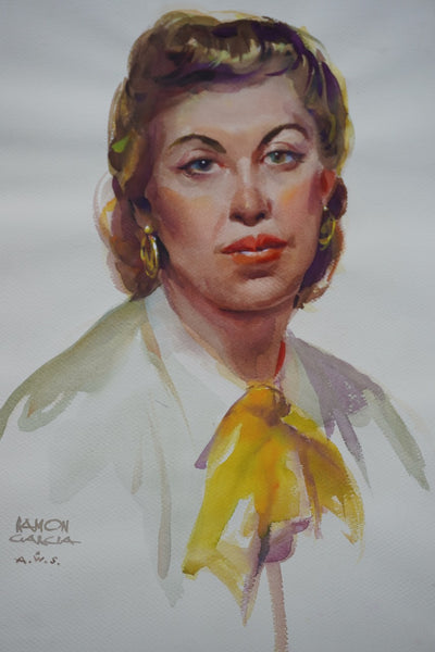 Portrait of a Lady by Ramon Garcia, Watercolor on Paper c.1940s P3524