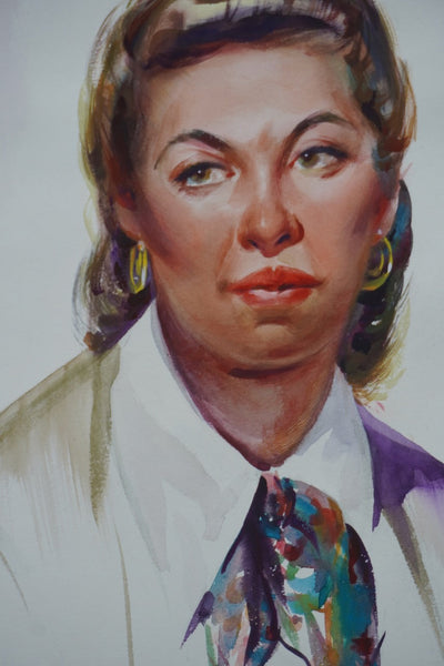 Portrait of a Lady by Ramon Garcia, Watercolor on Paper c.1940s P3525