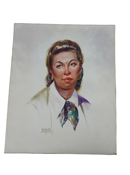 Portrait of a Lady by Ramon Garcia, Watercolor on Paper c.1940s P3525
