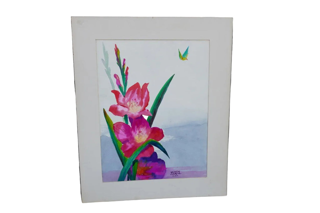 Gladiolas and Butterfly by Ramon Garcia, Watercolor on Paper P3528