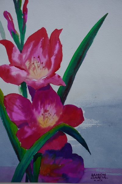 Gladiolas and Butterfly by Ramon Garcia, Watercolor on Paper P3528