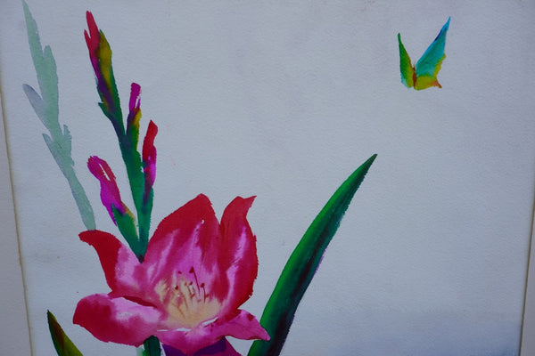 Gladiolas and Butterfly by Ramon Garcia, Watercolor on Paper P3528