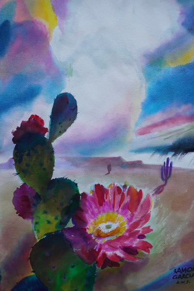 Cactus Flower in the Desert by Ramon Garcia, Watercolor on Paper P3529