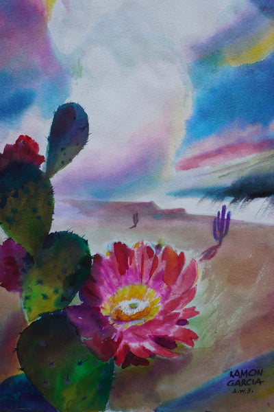 Cactus Flower in the Desert by Ramon Garcia, Watercolor on Paper P3529