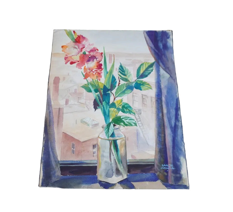 Flowers in the Windowsill by Ramon Garcia, Watercolor on Paper P3532
