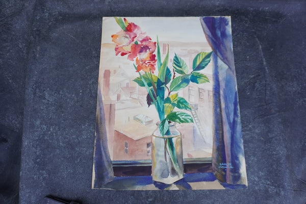 Flowers in the Windowsill by Ramon Garcia, Watercolor on Paper P3532