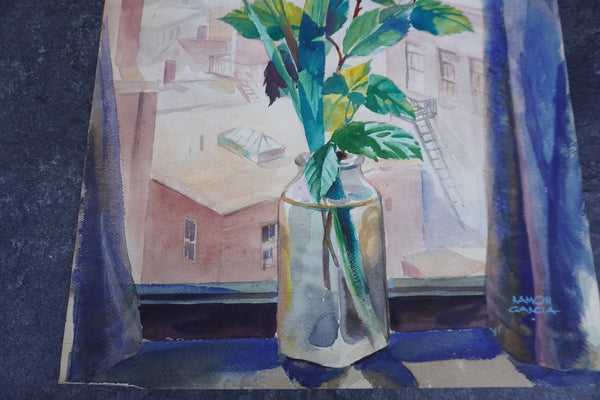 Flowers in the Windowsill by Ramon Garcia, Watercolor on Paper P3532