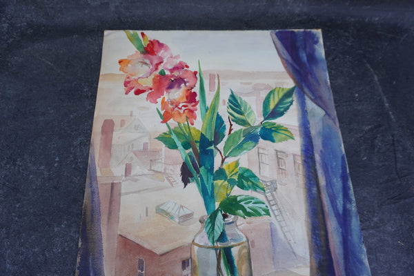 Flowers in the Windowsill by Ramon Garcia, Watercolor on Paper P3532