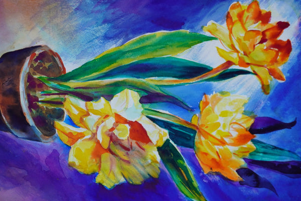 Potted Flowers Still Life by Ramon Garcia, Watercolor on Paper P3535