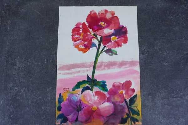 Pink Flowers by Ramon Garcia, Watercolor on Paper P3536