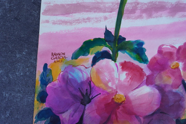 Pink Flowers by Ramon Garcia, Watercolor on Paper P3536