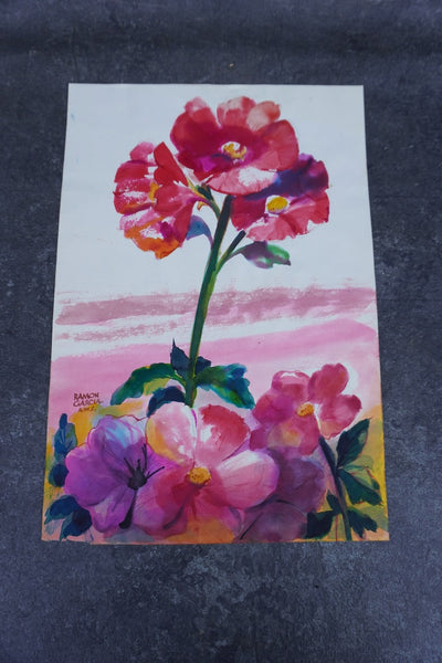 Pink Flowers by Ramon Garcia, Watercolor on Paper P3536