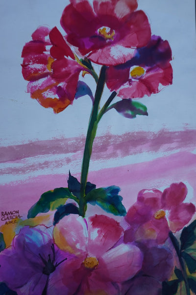 Pink Flowers by Ramon Garcia, Watercolor on Paper P3536