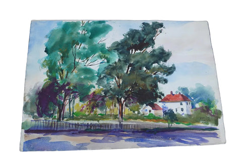 Landscape with Houses by Ramon Garcia, Watercolor on Paper P3538