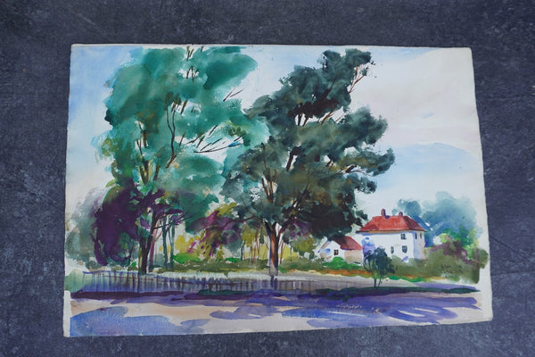Landscape with Houses by Ramon Garcia, Watercolor on Paper P3538