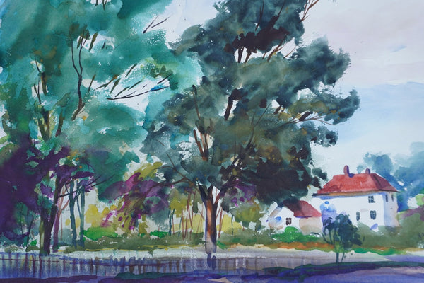 Landscape with Houses by Ramon Garcia, Watercolor on Paper P3538