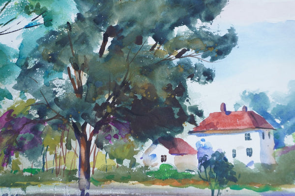 Landscape with Houses by Ramon Garcia, Watercolor on Paper P3538
