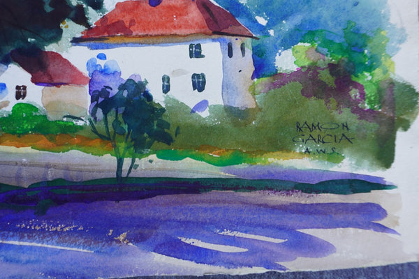 Landscape with Houses by Ramon Garcia, Watercolor on Paper P3538