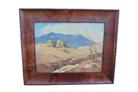 Tehachapi Wash by Walt Lee, Oil on Board, Burled Wood Frame P3548
