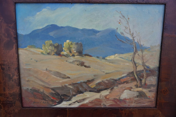 Tehachapi Wash by Walt Lee, Oil on Board, Burled Wood Frame P3548