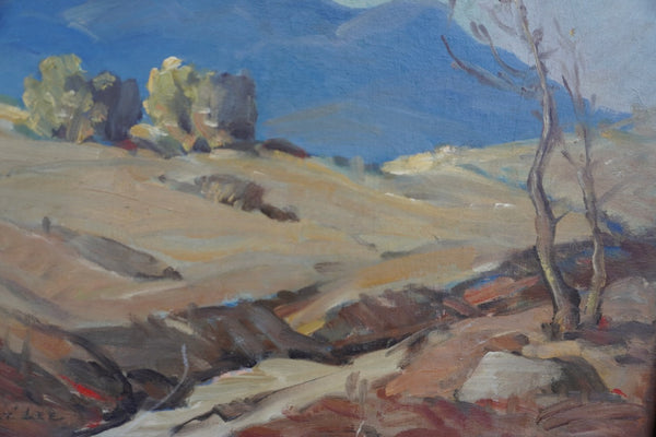 Tehachapi Wash by Walt Lee, Oil on Board, Burled Wood Frame P3548