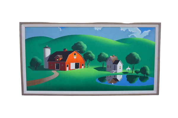 Farm at the Pond by Irv Wyner, circa 1960, Oil on Board P3555