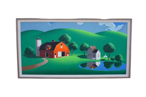 Farm at the Pond by Irv Wyner, circa 1960, Oil on Board P3555